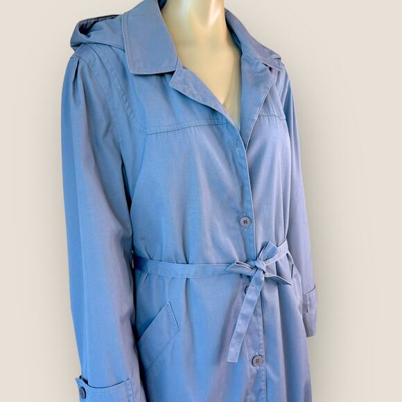 London Fog Vintage Maincoats Wool Blend Liner Trench Coat Hooded Womens 14 Blue - Picture 7 of 15